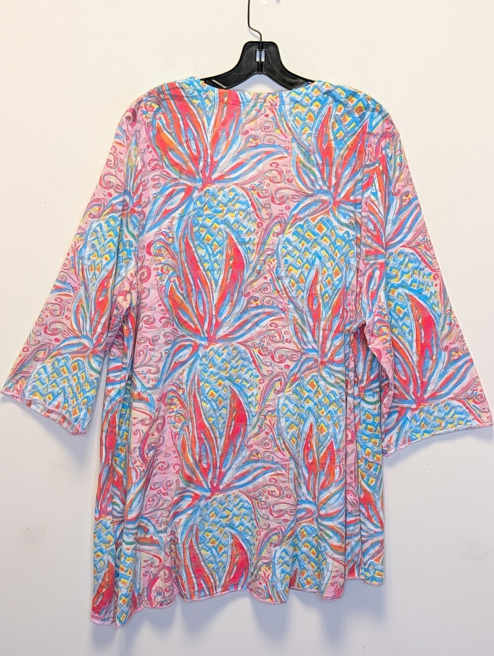 Lulu B Colorful Pineapple Print Asymmetrical Resort Tunic Top Soft Colorful 1X - Picture 11 of 14